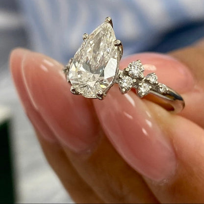 1.50 CT Pear Cluster Moissanite Engagement Ring