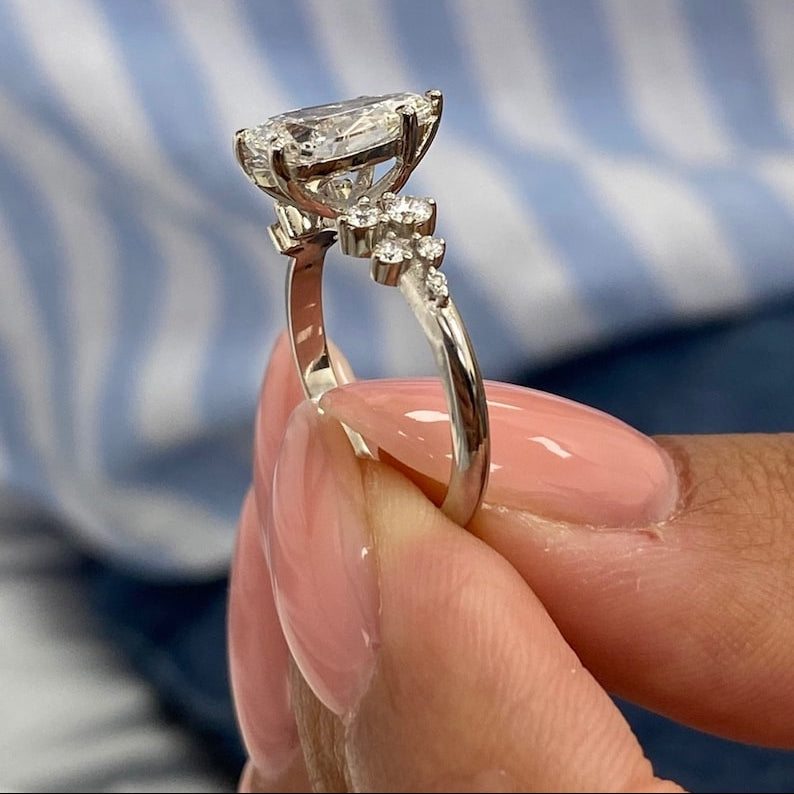 1.50 CT Pear Cluster Moissanite Engagement Ring