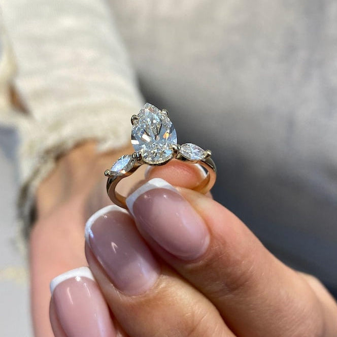 1.75 CT Pear Three Stone Moissanite Engagement Ring