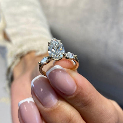 1.75 CT Pear Three Stone Moissanite Engagement Ring