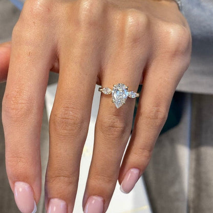 1.75 CT Pear Three Stone Moissanite Engagement Ring