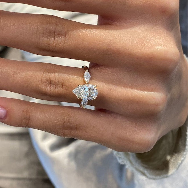 1.75 CT Pear Three Stone Moissanite Engagement Ring