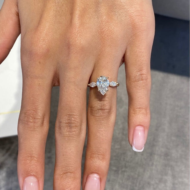 1.75 CT Pear Three Stone Moissanite Engagement Ring