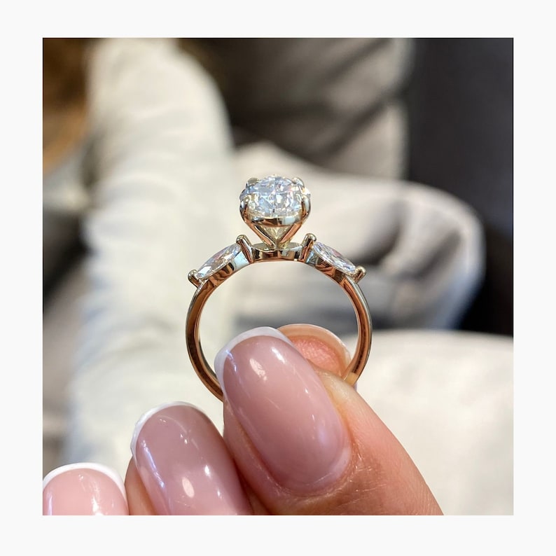 1.75 CT Pear Three Stone Moissanite Engagement Ring