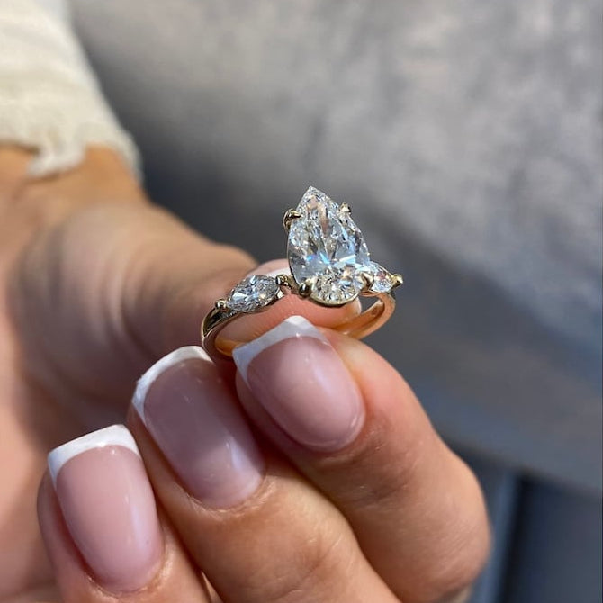 1.75 CT Pear Three Stone Moissanite Engagement Ring