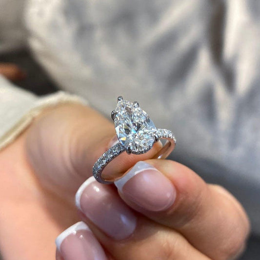 2 CT Pear Pave Moissanite Engagement Ring