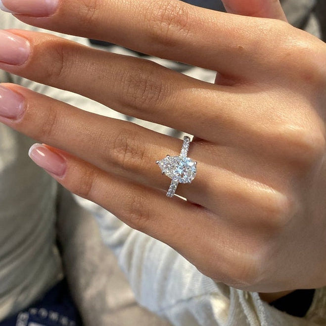 2 CT Pear Pave Moissanite Engagement Ring