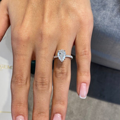 2 CT Pear Pave Moissanite Engagement Ring