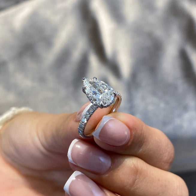 2 CT Pear Pave Moissanite Engagement Ring