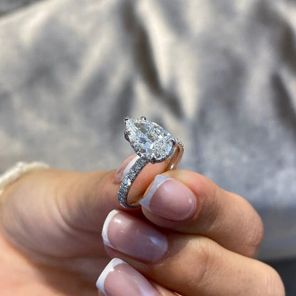 2 CT Pear Pave Moissanite Engagement Ring