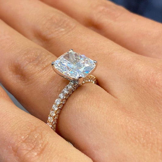 4 CT Cushion Pave Moissanite Engagement Ring