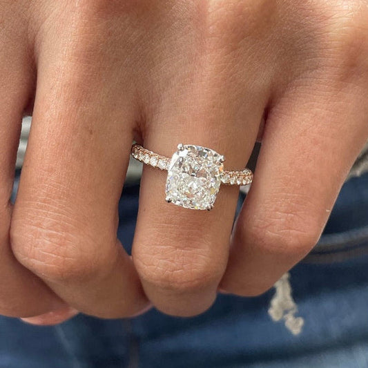 4 CT Cushion Pave Moissanite Engagement Ring