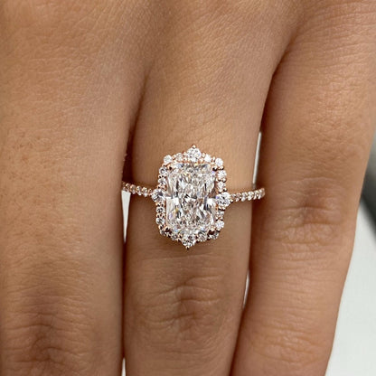 1.5 CT Radiant Pave Moissanite Engagement Ring