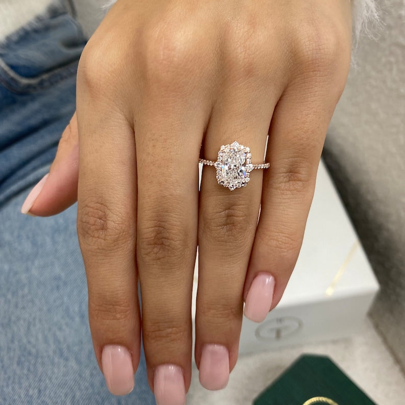 1.5 CT Radiant Pave Moissanite Engagement Ring