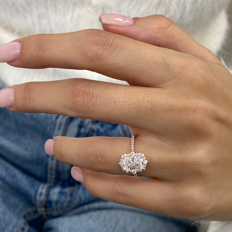 1.5 CT Radiant Pave Moissanite Engagement Ring