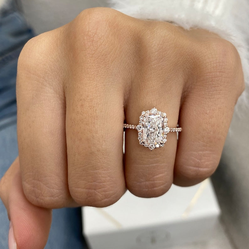 1.5 CT Radiant Pave Moissanite Engagement Ring