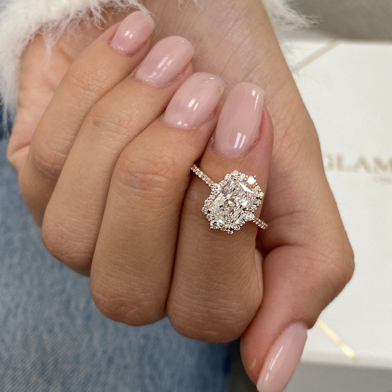 1.5 CT Radiant Pave Moissanite Engagement Ring