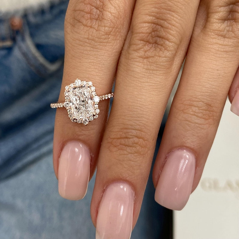 1.5 CT Radiant Pave Moissanite Engagement Ring