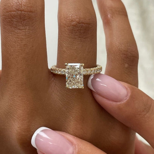 2 CT Radiant Pave Moissanite Engagement Ring