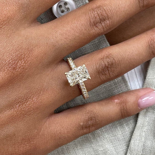 2 CT Radiant Pave Moissanite Engagement Ring