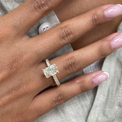 2 CT Radiant Pave Moissanite Engagement Ring
