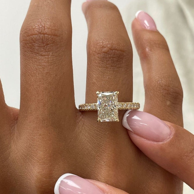2 CT Radiant Pave Moissanite Engagement Ring