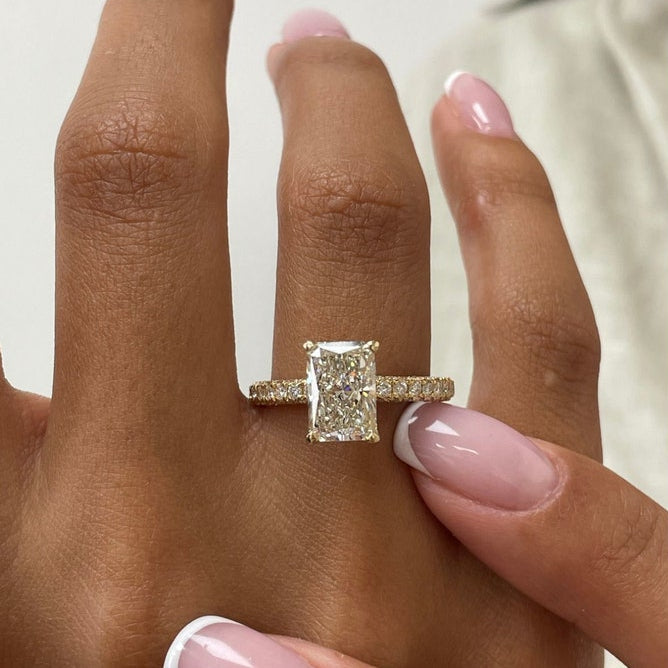2 CT Radiant Pave Moissanite Engagement Ring