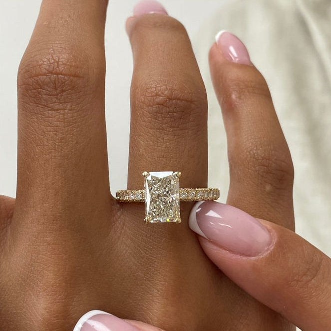 2 CT Radiant Pave Moissanite Engagement Ring