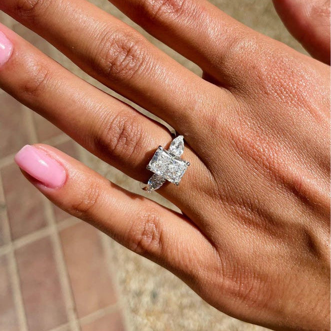 2 CT Radiant Three Stone Moissanite Engagement Ring