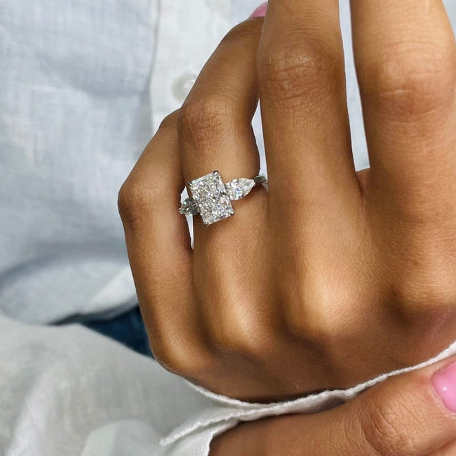 2 CT Radiant Three Stone Moissanite Engagement Ring