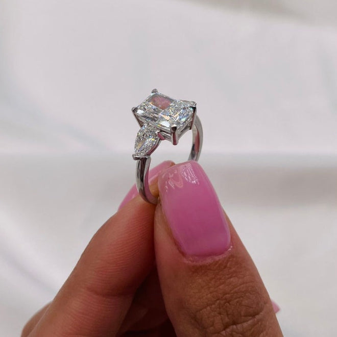 2 CT Radiant Three Stone Moissanite Engagement Ring