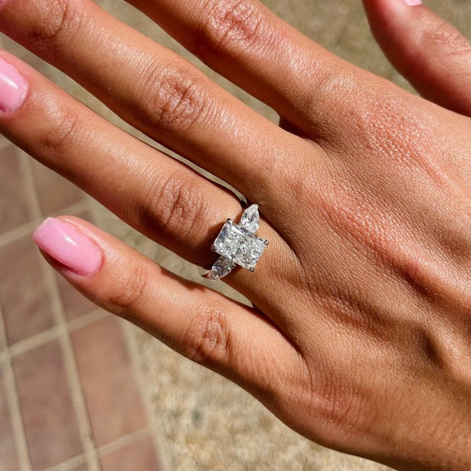 2 CT Radiant Three Stone Moissanite Engagement Ring