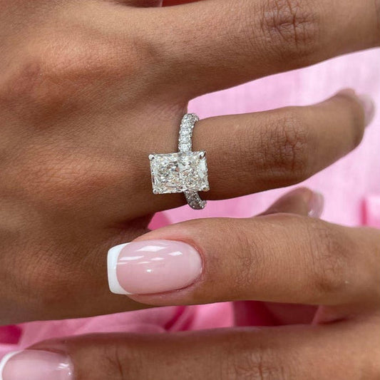 2 CT Radiant Pave Moissanite Engagement Ring