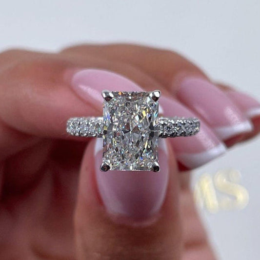 2 CT Radiant Pave Moissanite Engagement Ring
