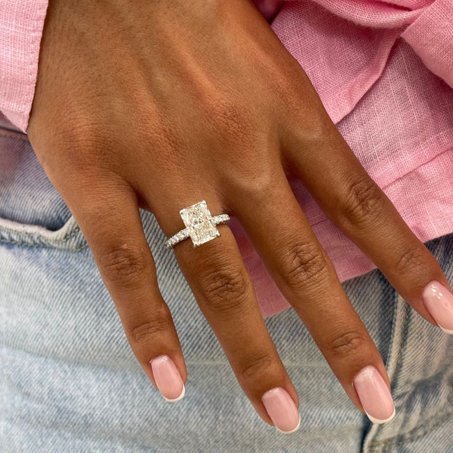 2 CT Radiant Pave Moissanite Engagement Ring