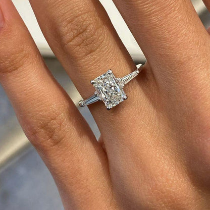 1 CT Radiant Three Stone Moissanite Engagement Ring