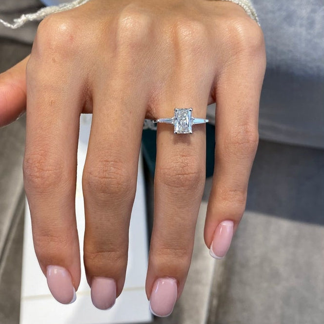 1 CT Radiant Three Stone Moissanite Engagement Ring