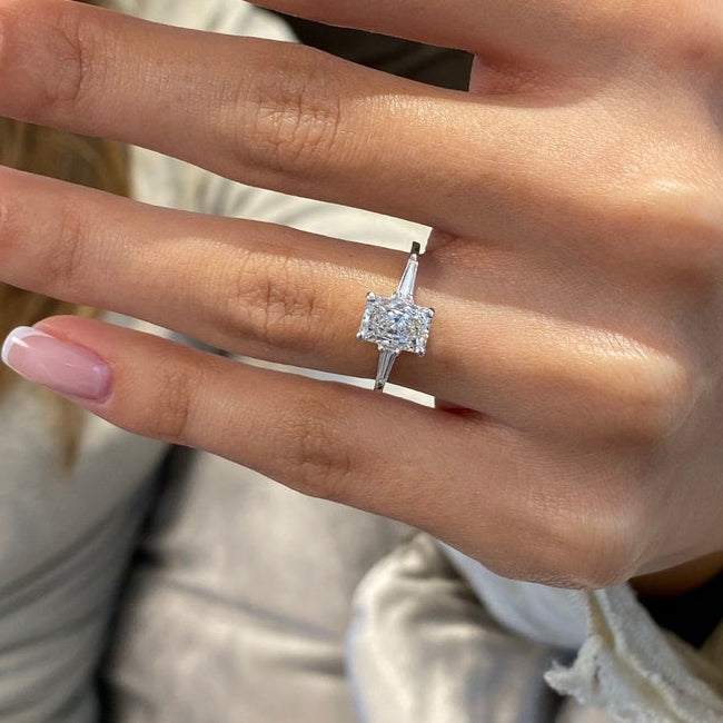 1 CT Radiant Three Stone Moissanite Engagement Ring