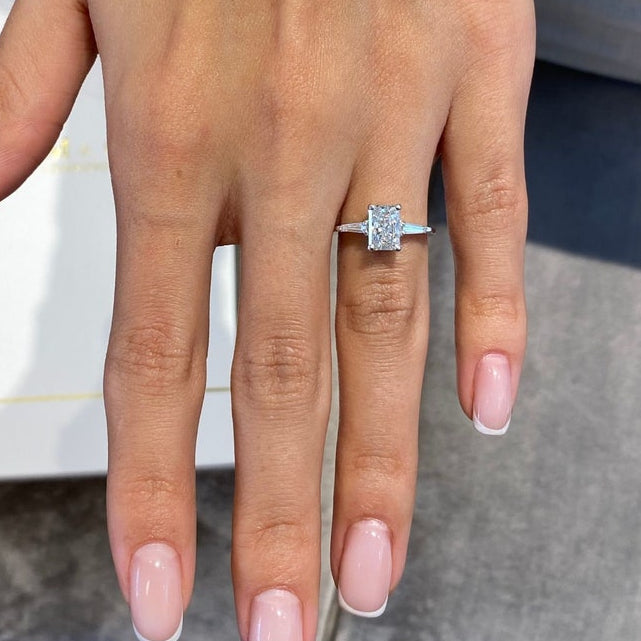 1 CT Radiant Three Stone Moissanite Engagement Ring