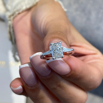 1 CT Radiant Three Stone Moissanite Engagement Ring