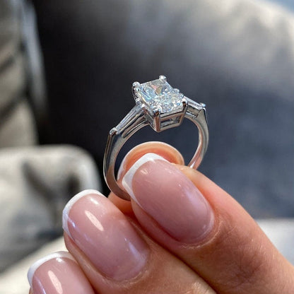 1 CT Radiant Three Stone Moissanite Engagement Ring