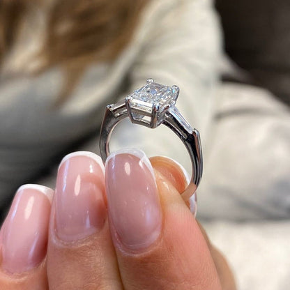 1 CT Radiant Three Stone Moissanite Engagement Ring