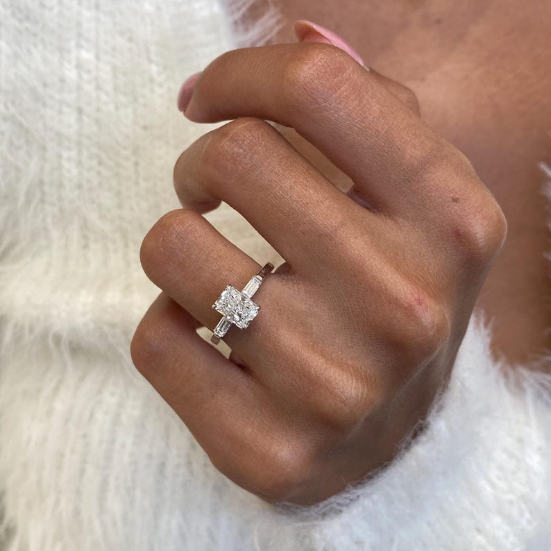 1 CT Radiant Three Stone Moissanite Engagement Ring