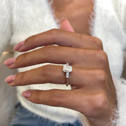 1 CT Radiant Three Stone Moissanite Engagement Ring