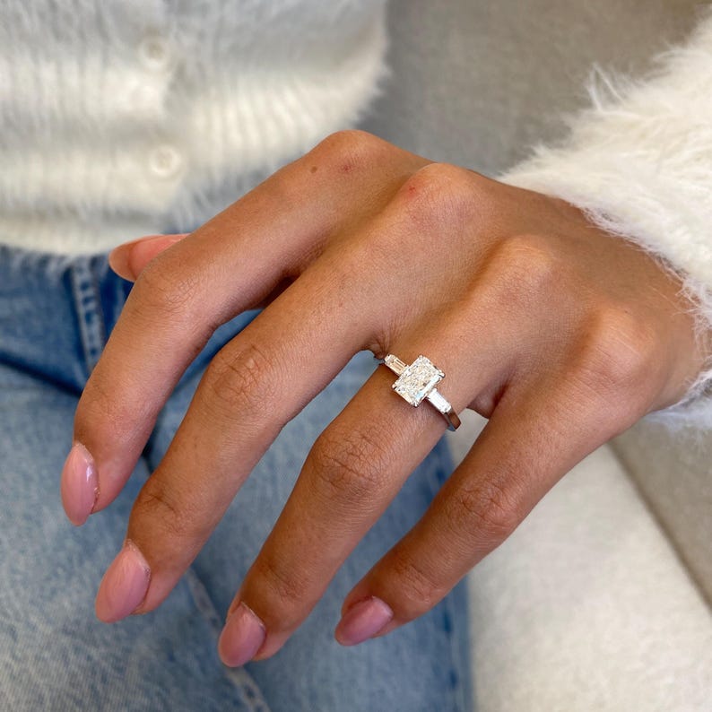 1 CT Radiant Three Stone Moissanite Engagement Ring