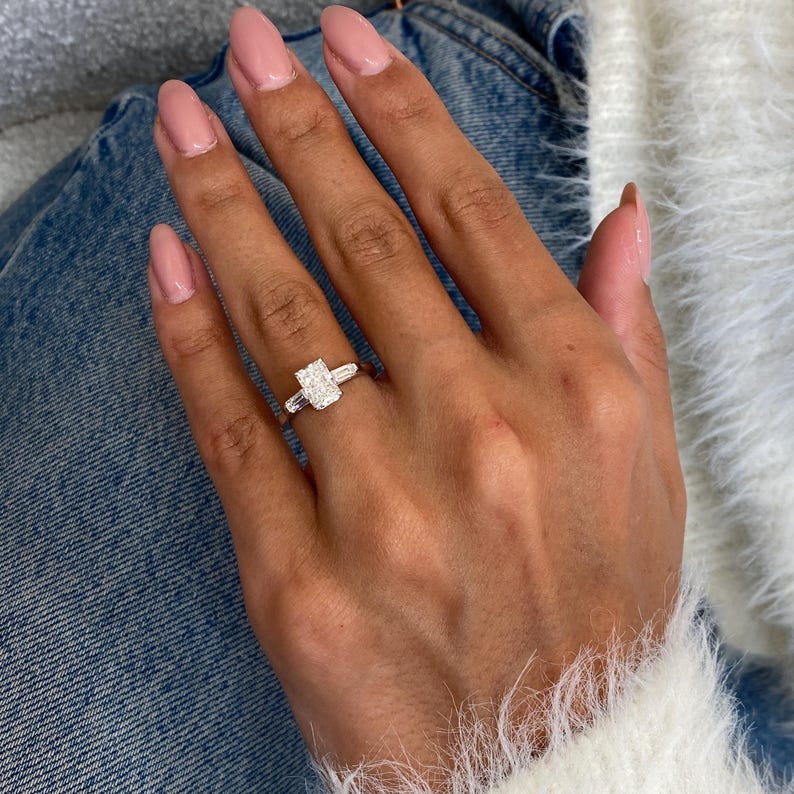 1 CT Radiant Three Stone Moissanite Engagement Ring