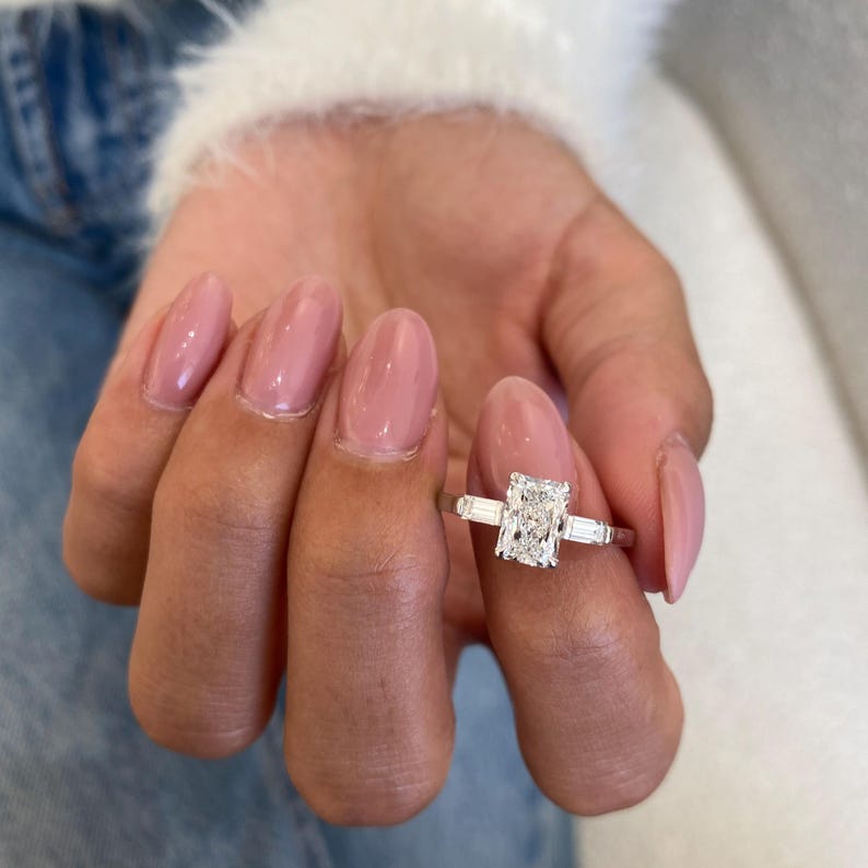 1 CT Radiant Three Stone Moissanite Engagement Ring
