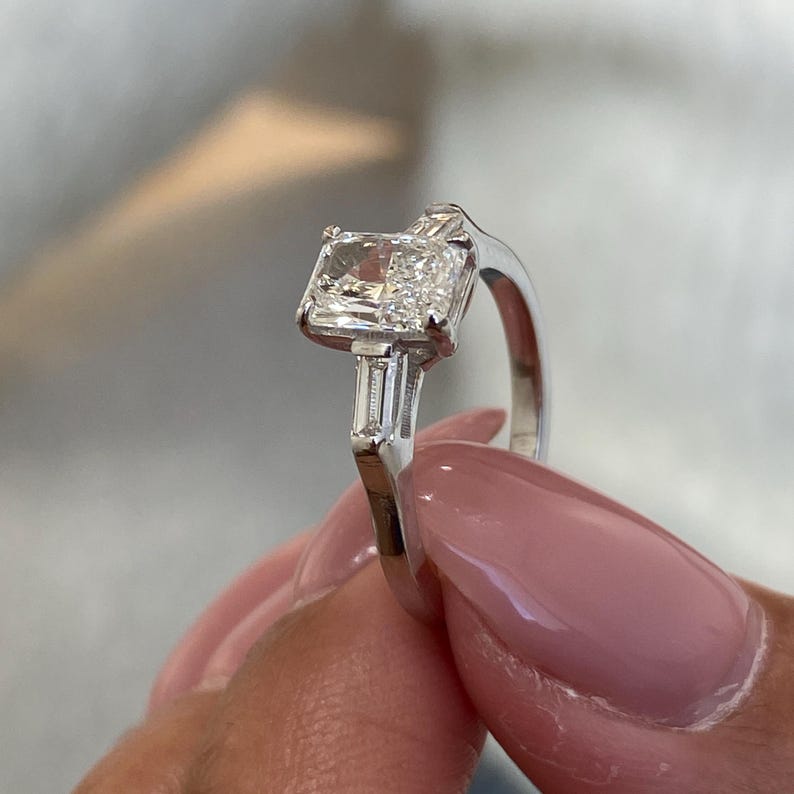 1 CT Radiant Three Stone Moissanite Engagement Ring