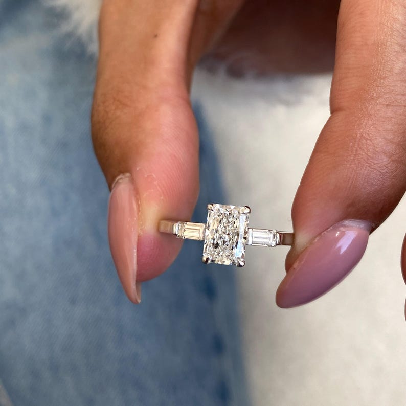 1 CT Radiant Three Stone Moissanite Engagement Ring