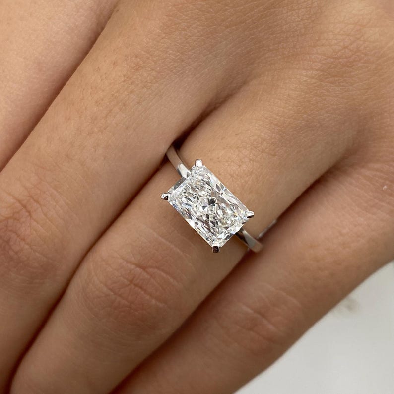 2 CT Radiant Hidden Halo Moissanite Engagement Ring